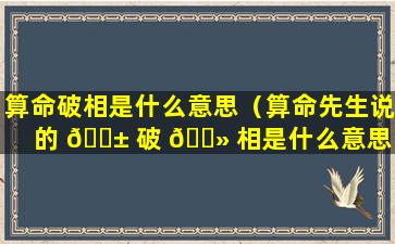 算命破相是什么意思（算命先生说的 🐱 破 🌻 相是什么意思）